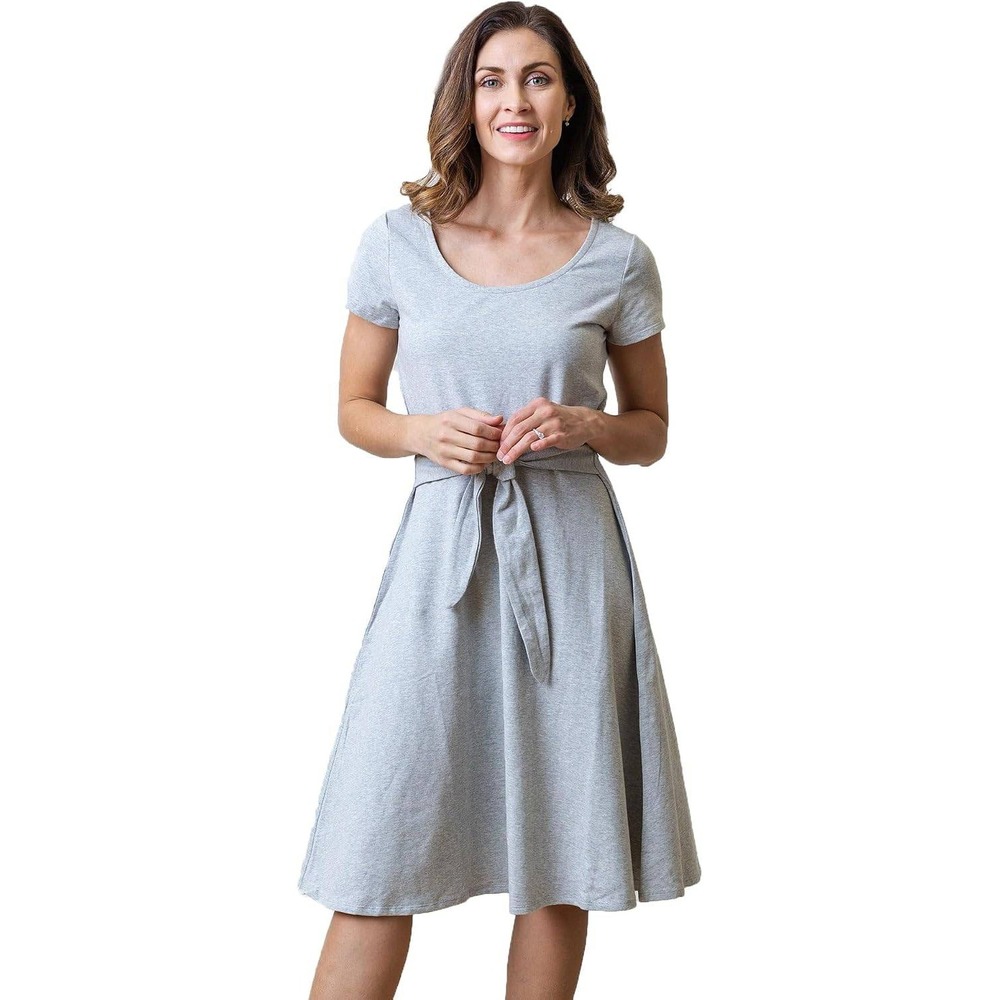 Hope & Henry Womens Gray Organic Cotton Tie Waist Knit Midi Dress Size 6